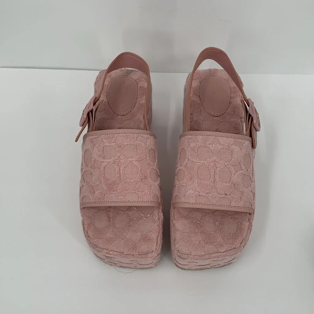 Coach Noelle platform sandal pink signature CC terry cloth back strap shoe 7.5